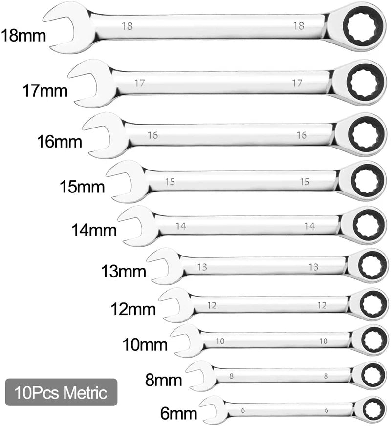 72-Tooth Metric Ratcheting Wrench Set