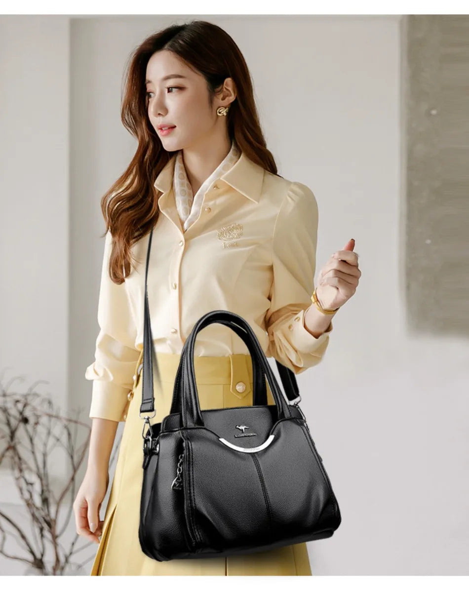 Genuine Leather Luxury Tote Crossbody Shoulder Bag – Large Casual Handbag for Women