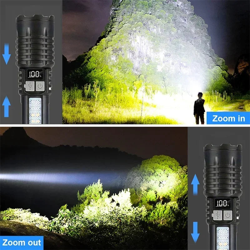 1000 Lumen LED Flashlight with COB Side Lamp – Type-C Rechargeable, 7 Modes, IPX5 Waterproof