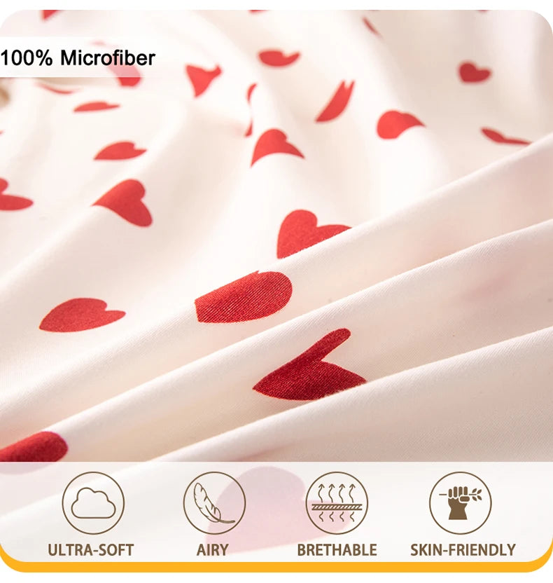 Red Heart Print Duvet Cover Set – 3-Piece Soft Skin-Friendly Bedding with Pillowcases, Twin to King
