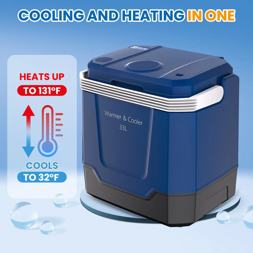 35QT Electric Cooler — Portable Car Refrigerator & Plug-In Cooler with 12V DC & AC Power, Locking Handle for Camping, Road Trips & Home Use