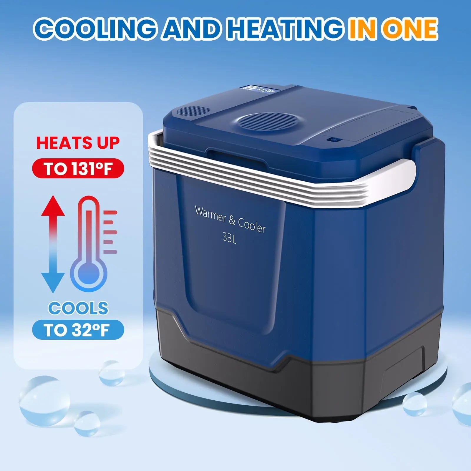 35QT Electric Cooler — Portable Car Refrigerator & Plug-In Cooler with 12V DC & AC Power, Locking Handle for Camping, Road Trips & Home Use