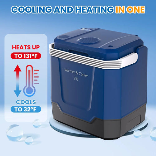 35QT Electric Cooler — Portable Car Refrigerator & Plug-In Cooler with 12V DC & AC Power, Locking Handle for Camping, Road Trips & Home Use