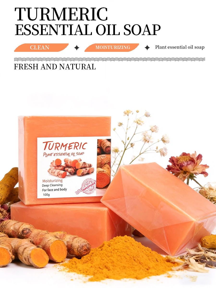 Pure Natural Turmeric Essential Oil Soap Bar – Deep Cleansing, Moisturizing & Skincare, 100g