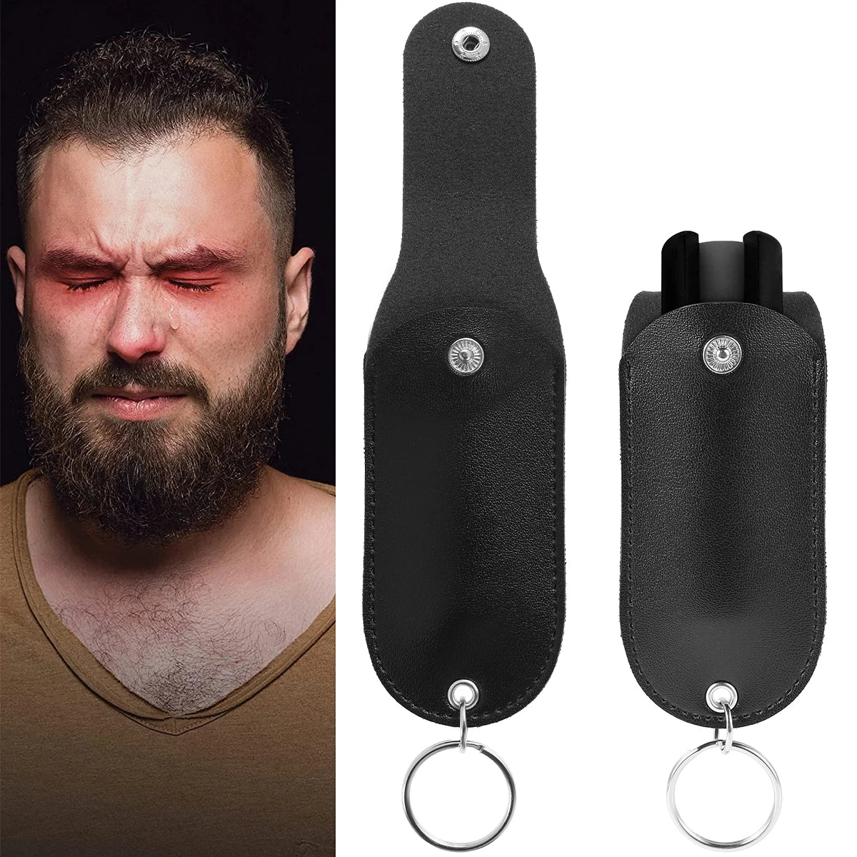 Mini PU Leather Pepper Spray Pouch — Flip-Top Holder with Keychain Clip for Women's Self Defense