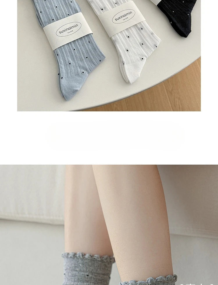 Women's Polka-Dot Crew Socks – Thin Cotton Blend