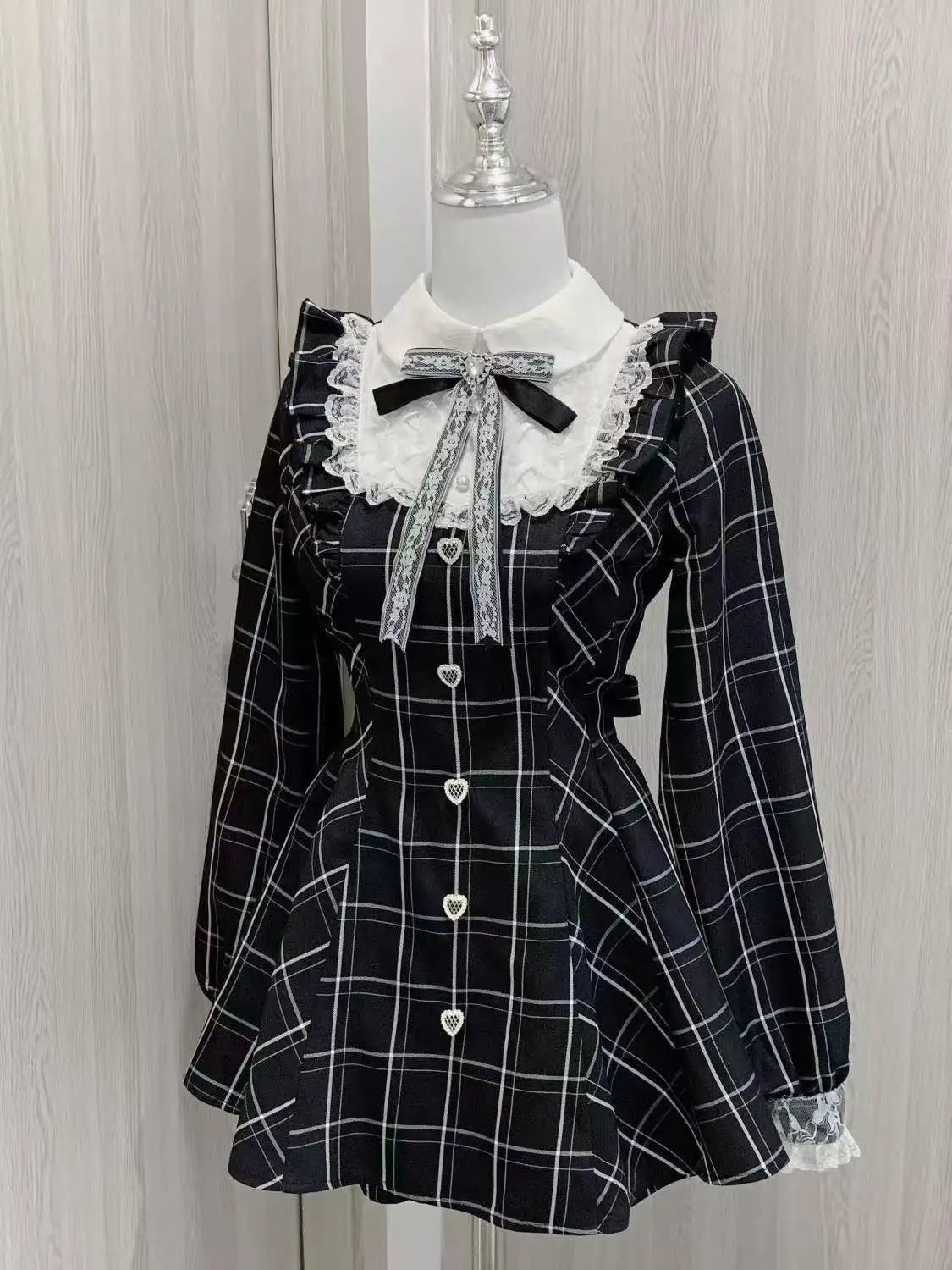 Japanese Gothic Lolita Mini Dress — Harajuku Y2K Bow Lace Ruffle Party Dress