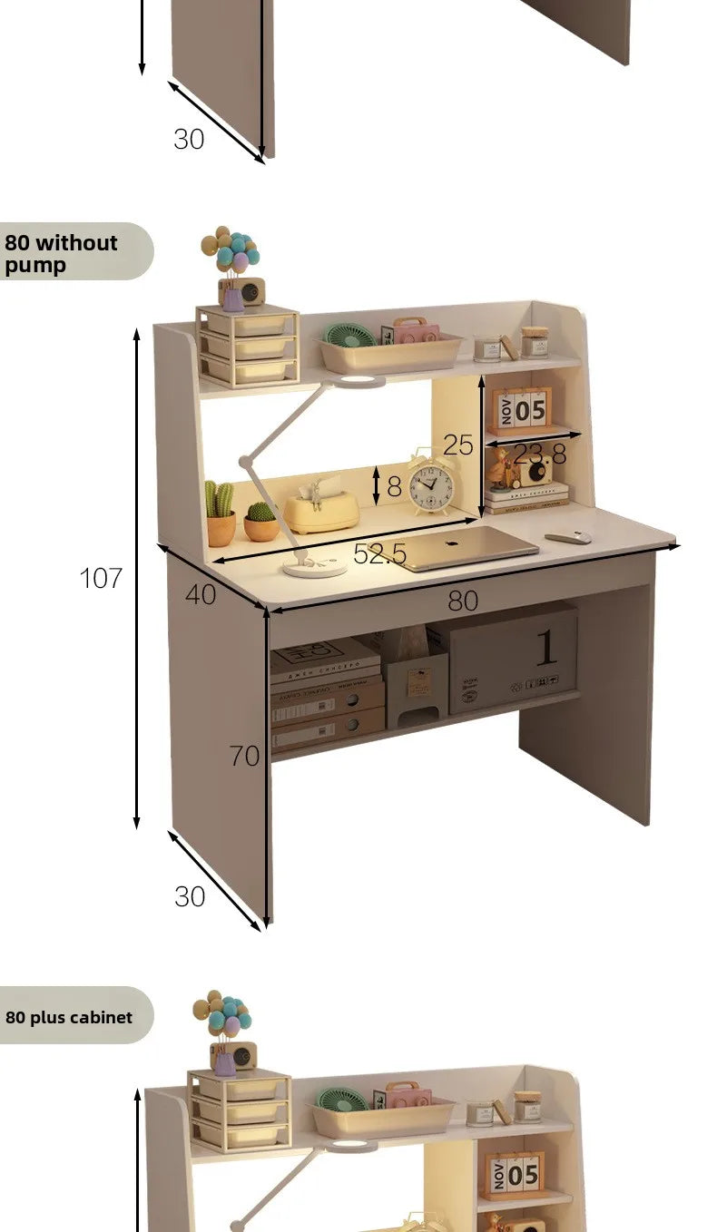 Bookshelf Integrated Computer Desk — Modern Minimalist MDF Student Writing Desk, Multiple Sizes & Finishes
