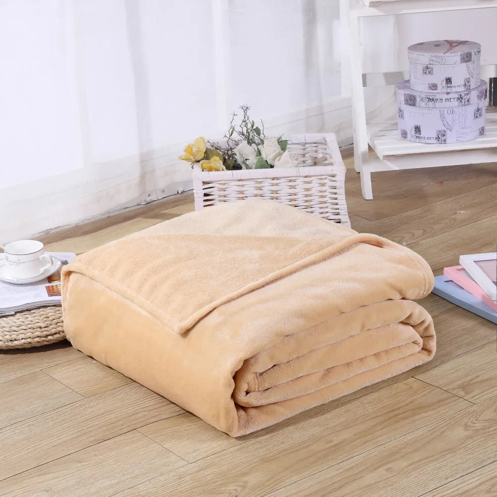 Coral Fleece Flannel Blanket – Solid Blue & Pink Soft Warm Bedspread & Sofa Cover