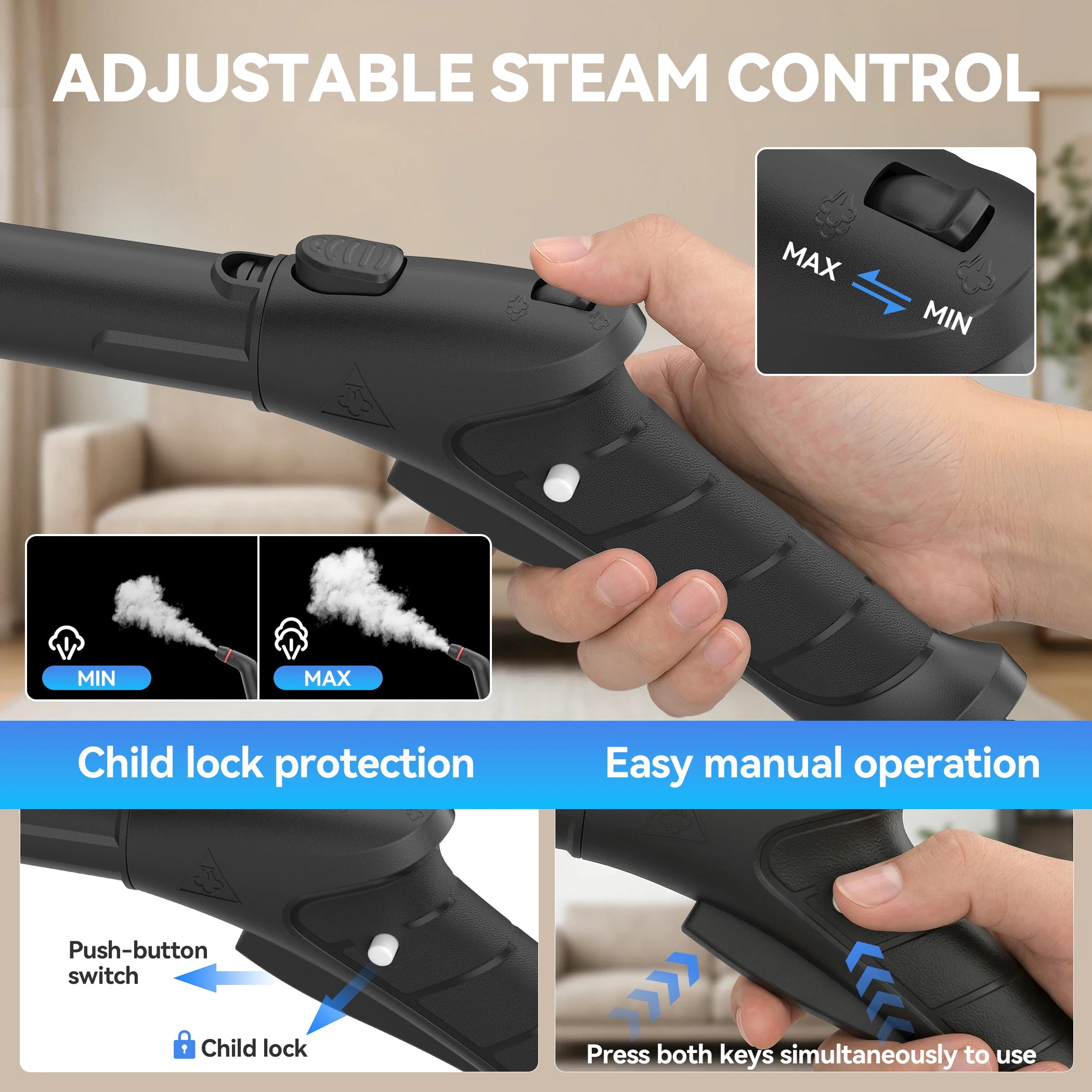 Multi-Surface Handheld Steam Cleaner — 1L Tank, 16 Accessories, High-Temp Deep Cleaning for Home, Kitchen, Car & Tile