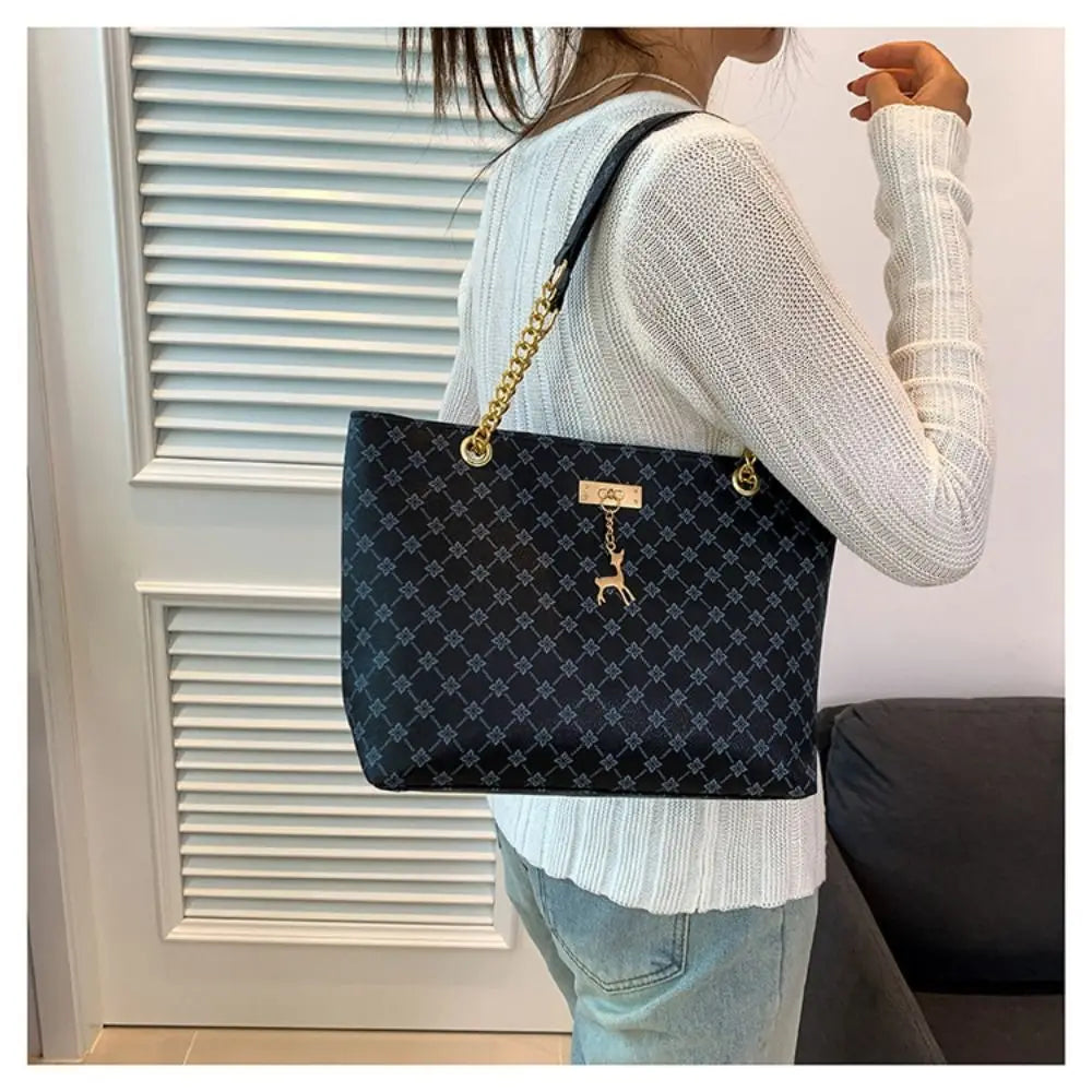 Luxury Print Bucket Tote Shopping Bag – Large Capacity Fashion Shoulder Purse for Women