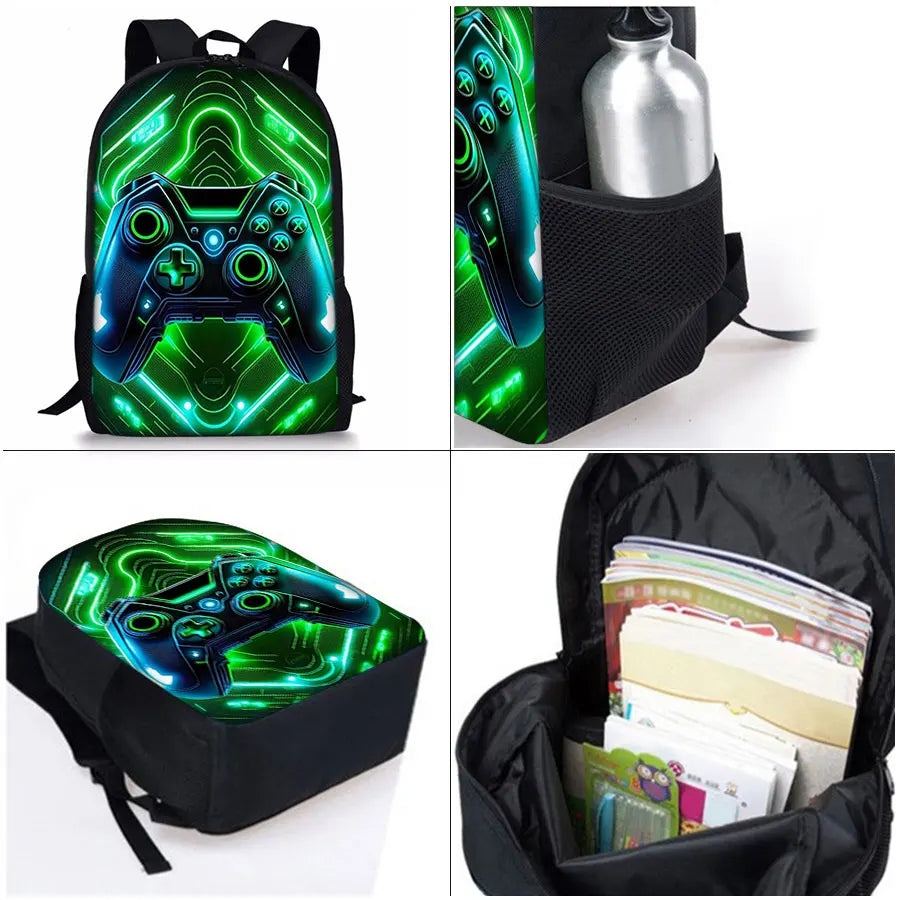 Game Console 3-Piece Kids Backpack Set – School Bag, Lunch Bag & Pencil Case