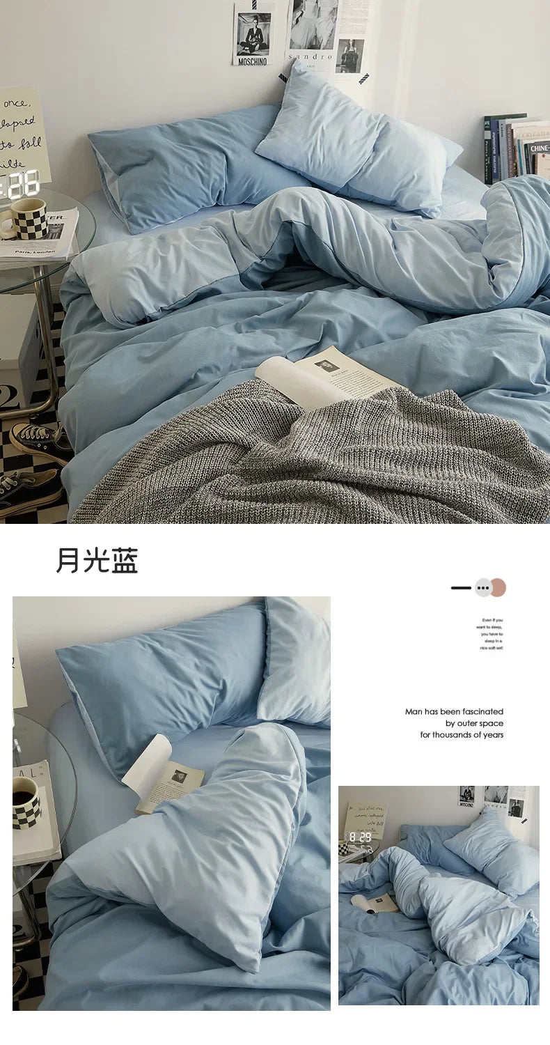 Solid Color Washed Cotton Bedding Set – 4-Piece Duvet Cover, Bed Sheet & Pillowcases, Twin to King