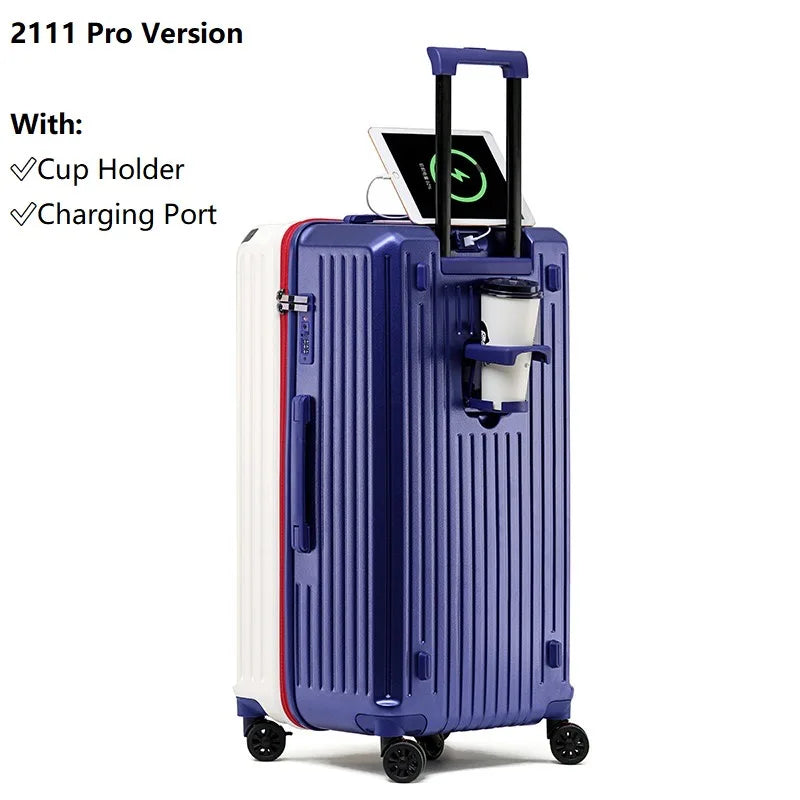 Large-Capacity Carry-On Luggage – Cup Holder & USB Port