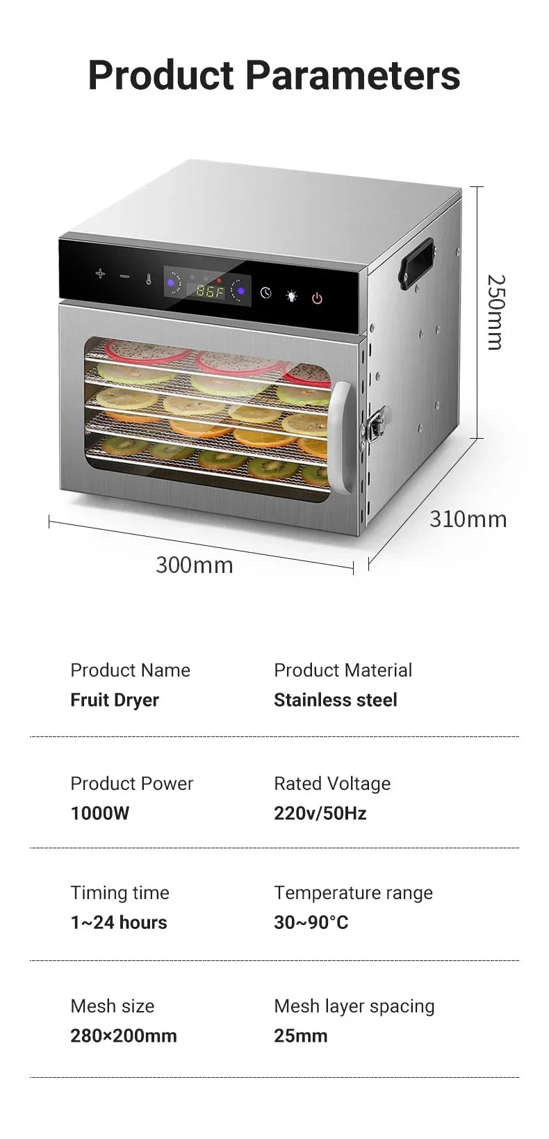6–18 Layer Touch Screen Food Dehydrator — Intelligent Air Drying for Fruits, Meat & Jerky