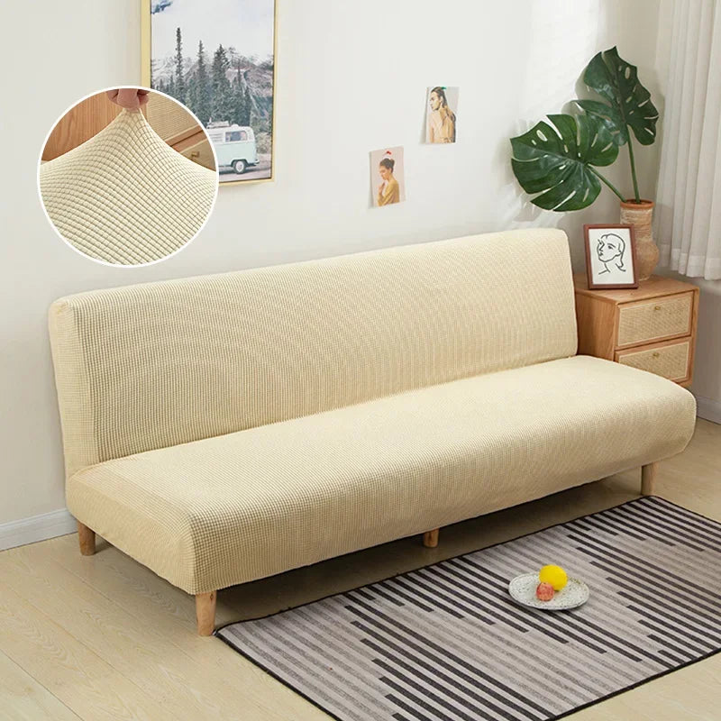 Armless Futon Sofa Bed Cover – Polar Fleece Elastic Slipcover for Folding Furniture & Bench