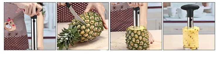 Slice a Pineapple in Seconds. — Stainless Steel Pineapple Slicer & Peeler | Cutter, Corer & Parer Knife, 24x10cm, Green, Black & Yellow