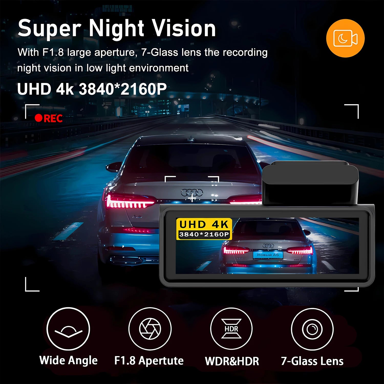 ADAS 4K+2.5K Dash Cam – GPS, WiFi, 24H Night Vision, Optional Rear Lens, Mini Car DVR