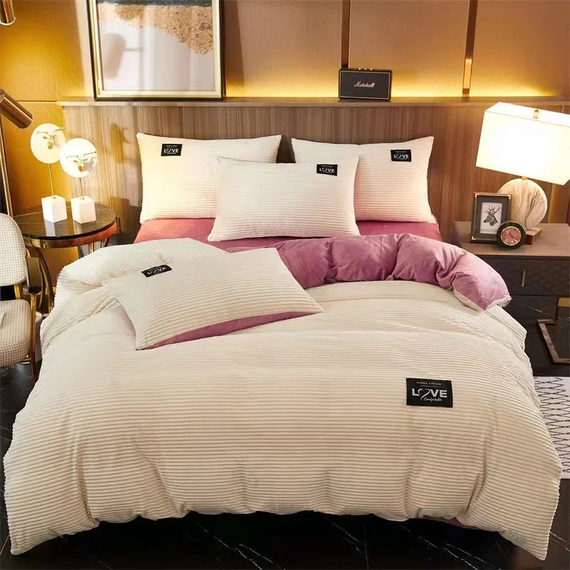 Thick Velvet Duvet Cover Set – Warm Solid Color 3-Piece Bedding, 12 Colors & 4 Sizes