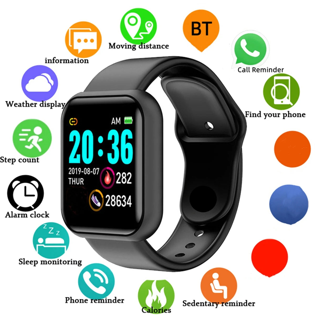 Track Every Move. Every Day. — Y68 & 116Plus Smartwatch | Fitness Tracker, Heart Rate Monitor, Sleep Tracker, Message Alerts, Android & iOS, 9 Colors
