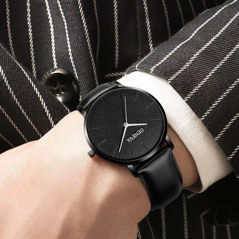 Men's Fashion Leather Quartz Watch & Bracelet Gift Set | Business Brown Wristwatch