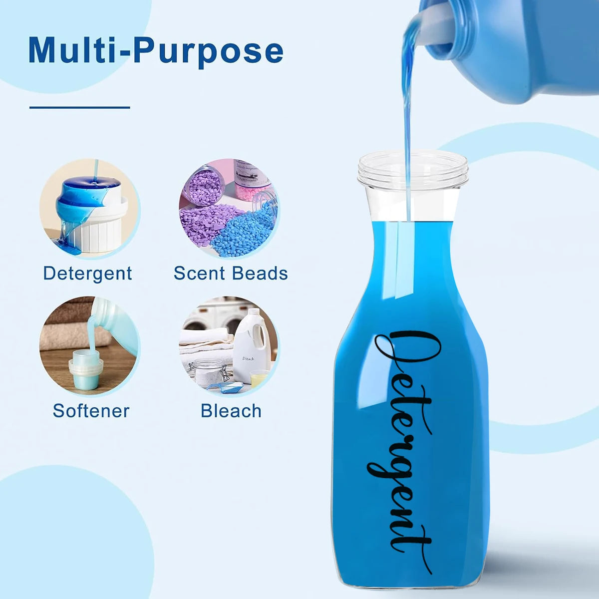 Organize Your Laundry Room in Style — Refillable Detergent & Softener Dispenser Set | 2pcs, 1000ml Each, Clear Plastic, Labels Included