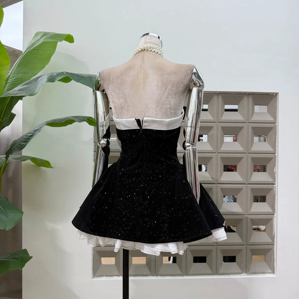 Women's Strapless Backless Polka Dot Bow A-Line Dress – Party Evening Ball Gown