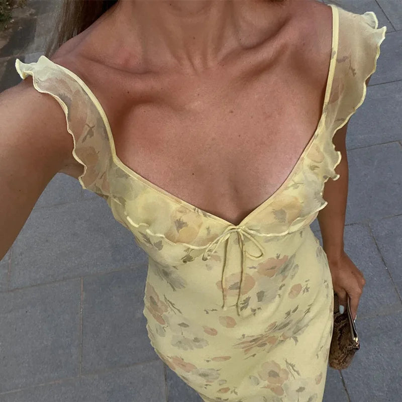 Floral Plunge Backless Maxi Dress — Sexy Fairy Beach Vacation Dress
