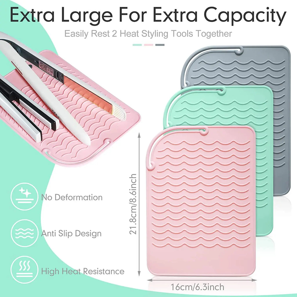Silicone Heat Resistant Mat for Hair Tools — Flat Iron, Curling Wand & Straightener Pad, Travel-Friendly