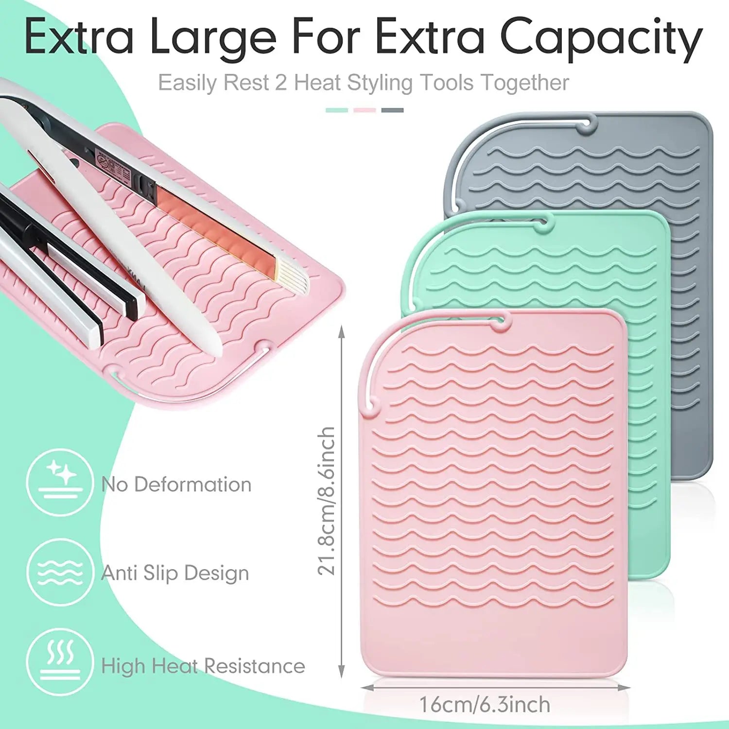 Silicone Heat Resistant Mat for Hair Tools — Flat Iron, Curling Wand & Straightener Pad, Travel-Friendly