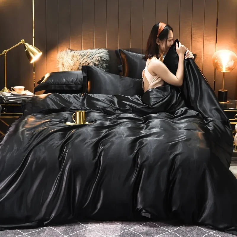 Pure 100% Silk Bedding Set | 4-Piece Luxury Duvet Cover, Bed Sheet & Pillowcases, Solid Plain, Twin to King