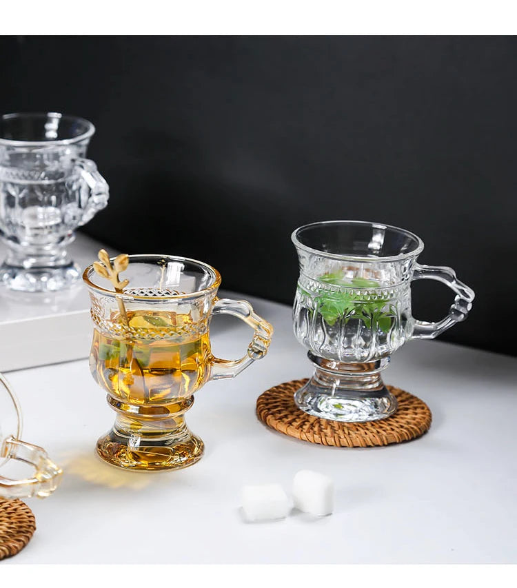 Vintage Embossed Glass Cup with Handle