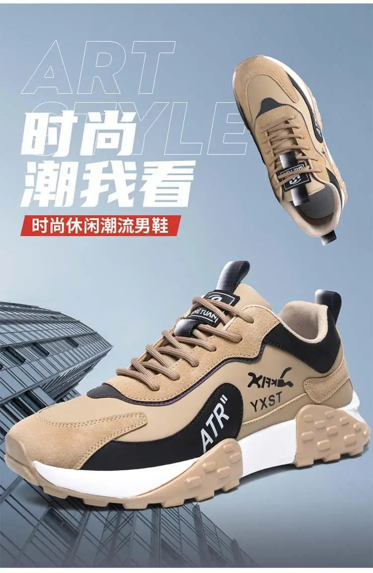 Men's Breathable Faux Leather Lace-Up Sneakers