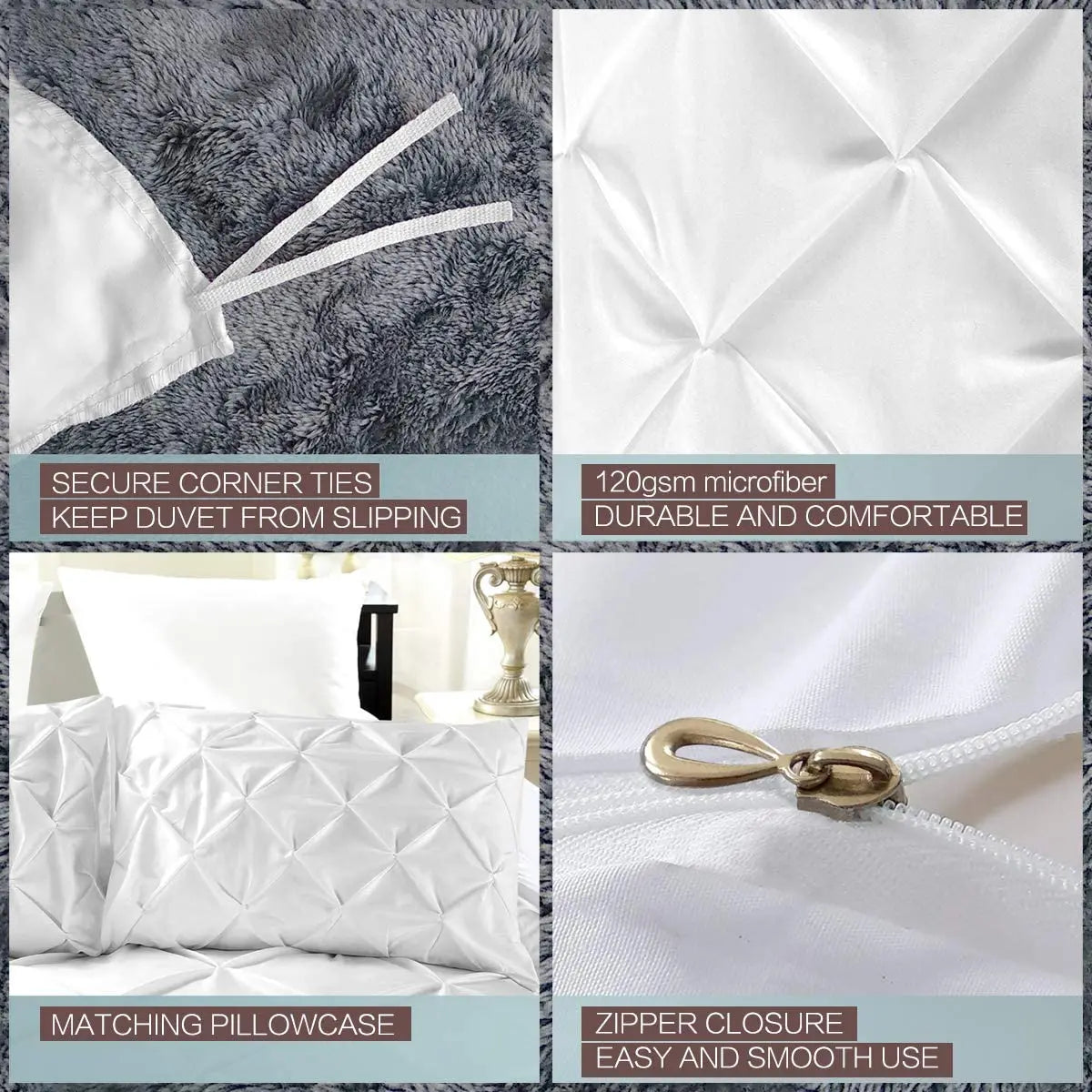 100% Egyptian Cotton Pinch Pleat Duvet Cover Set – 600TC with Zipper & Corner Ties, 8 Colors & 7 Sizes