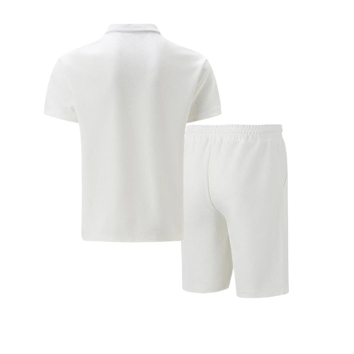Men's Waffle Solid Color Zip Lapel Short Sleeve & Shorts Set – European Summer 2-Piece Suit