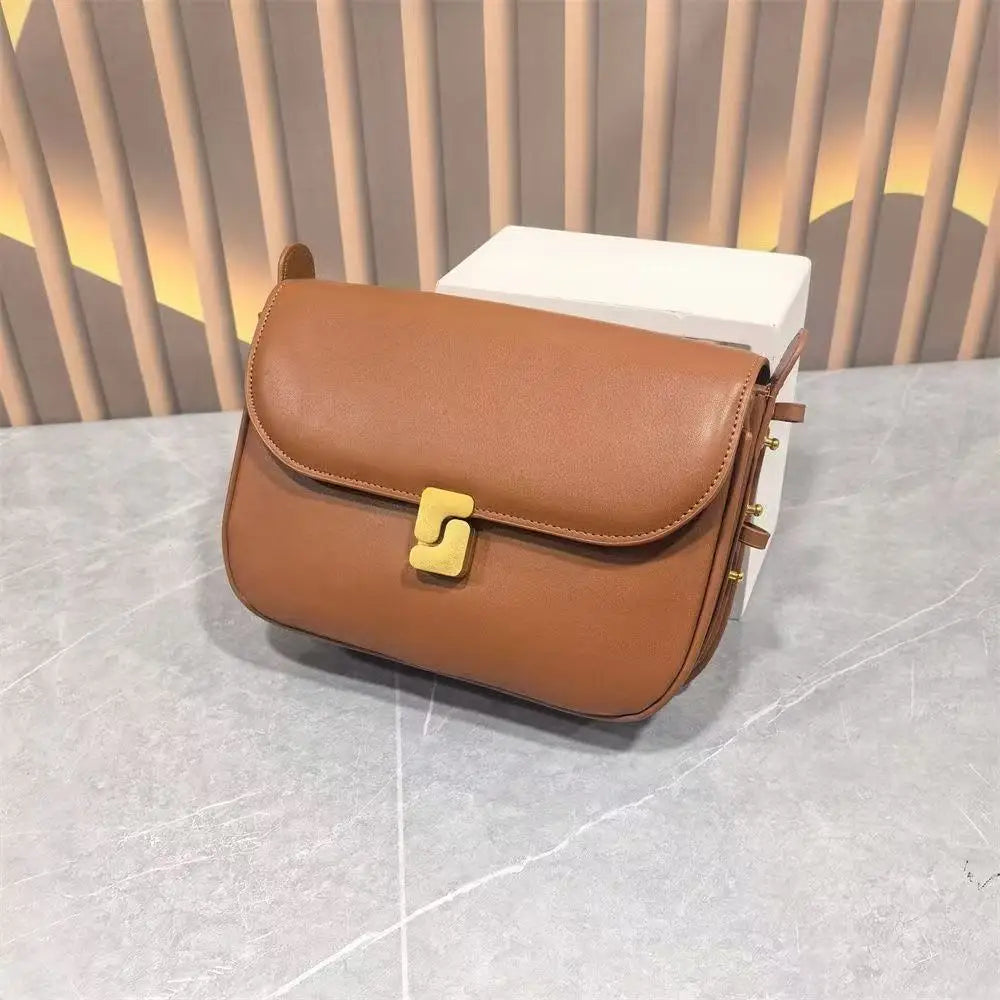 French Niche Top-Grain Genuine Leather Small Square Shoulder Bag – Luxury Crossbody Satchel for Women