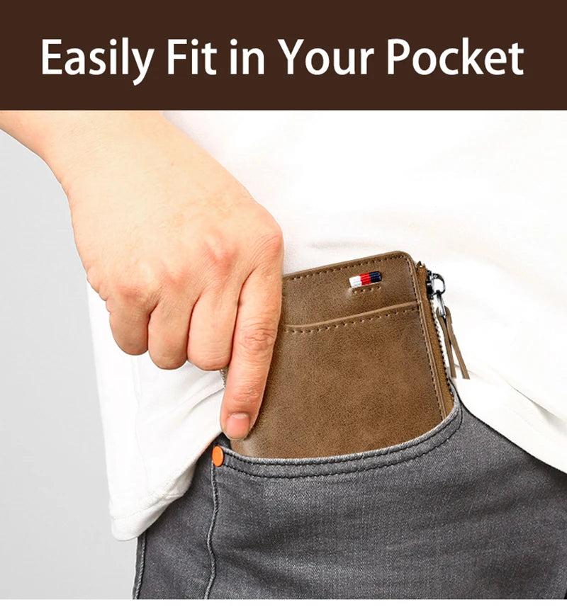 Men's RFID Leather Business Wallet – Zipper Card Holder Purse with RFID Protection