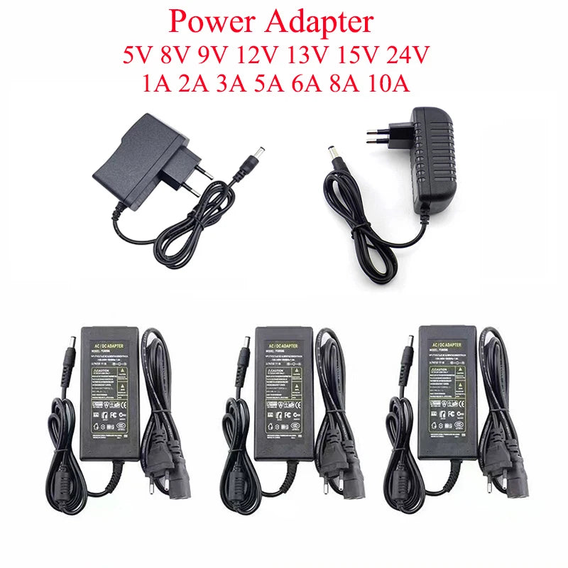 AC 220V to DC LED Power Supply Adapter – 5V–24V, 1A–10A with US/EU/UK/AU Plug Options