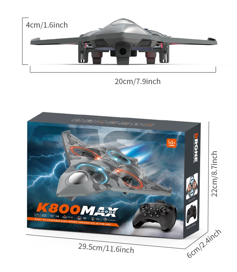 K500 MAX RC Fighter Plane Stunt Glider – 2.4G 360° Roll EPP Foam Airplane with LED for Kids & Beginners