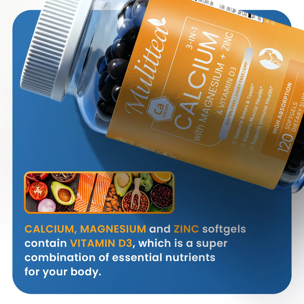 Calcium, Magnesium, Zinc & D3K2 Capsules – Bone, Muscle, Joint & Immune Support, 60 or 120 Capsules
