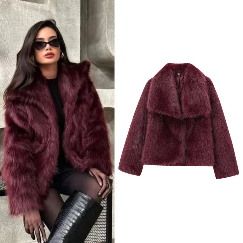 Women's Plush Faux Fur Crop Bomber Jacket – Thick High Street Winter Coat