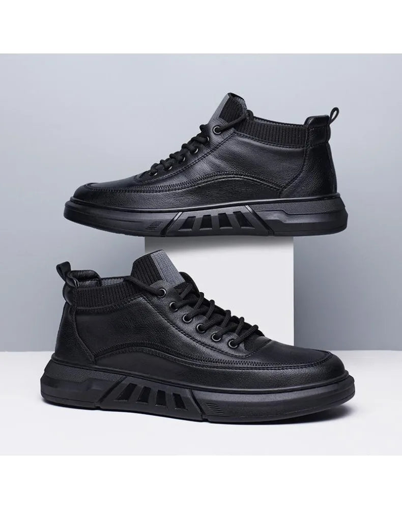 Men's Black Bonded Leather High-Top Shoes