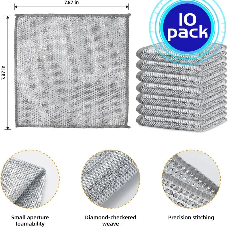 Scrub Smarter. Clean Deeper. — Wire Dishcloth Scrubber & Scouring Pads | Double/Single Layer, Scratch-Free, Machine Washable, 2/5/10pcs