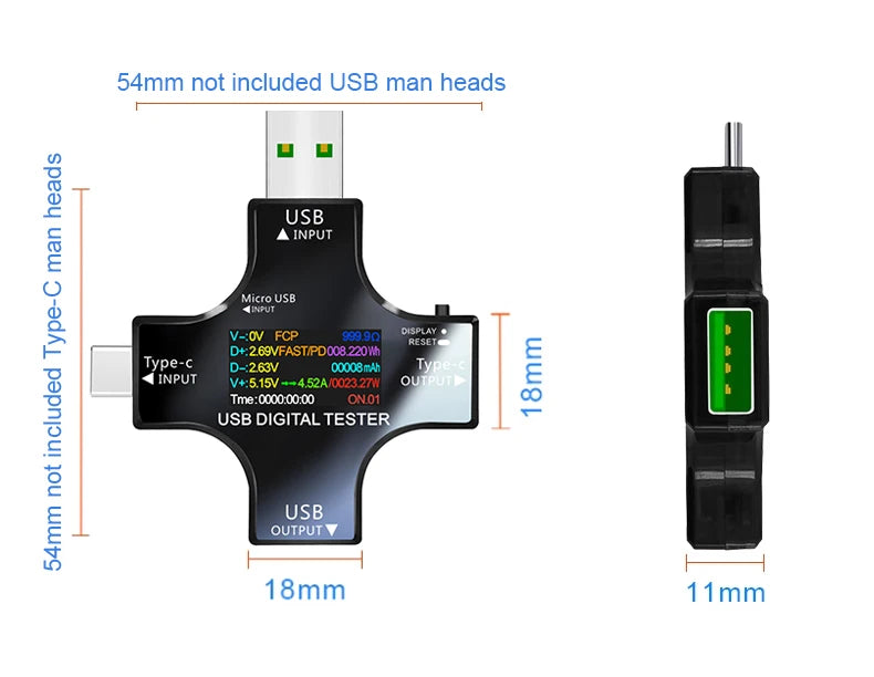 USB Tester Type-C PD Digital Capacity Meter — Voltage, Current & Power Measurement