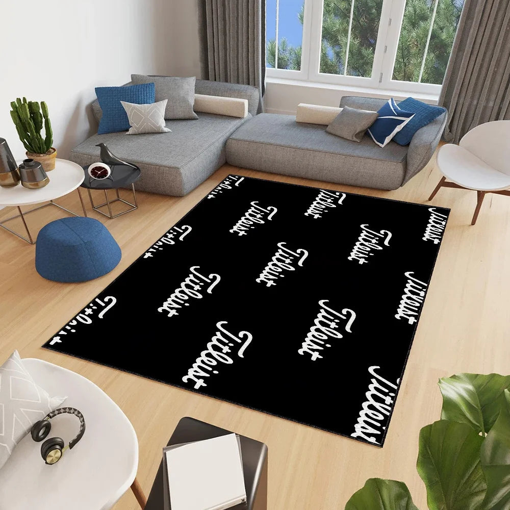Fashion Logo Brand Area Rug – Anti-Slip, Fade-Resistant Floor Mat for Bedroom, Hallway & Balcony, 4 Colors & 7 Sizes