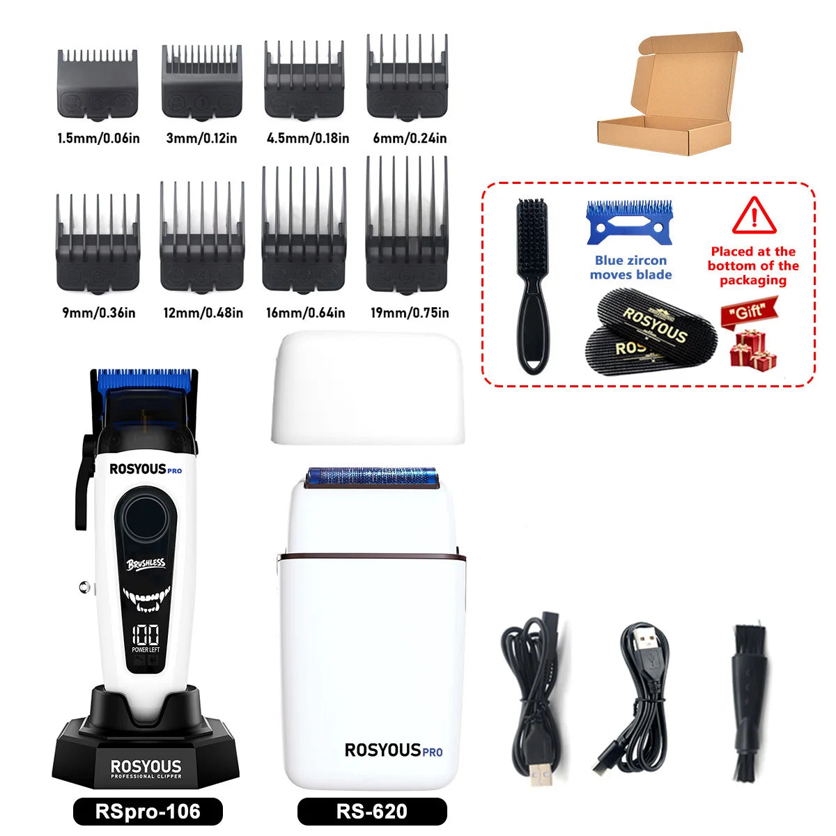 ROSYOUS Professional Brushless Hair Clipper – DLC Blade, LED Display, Base Charger, 240-Min Runtime