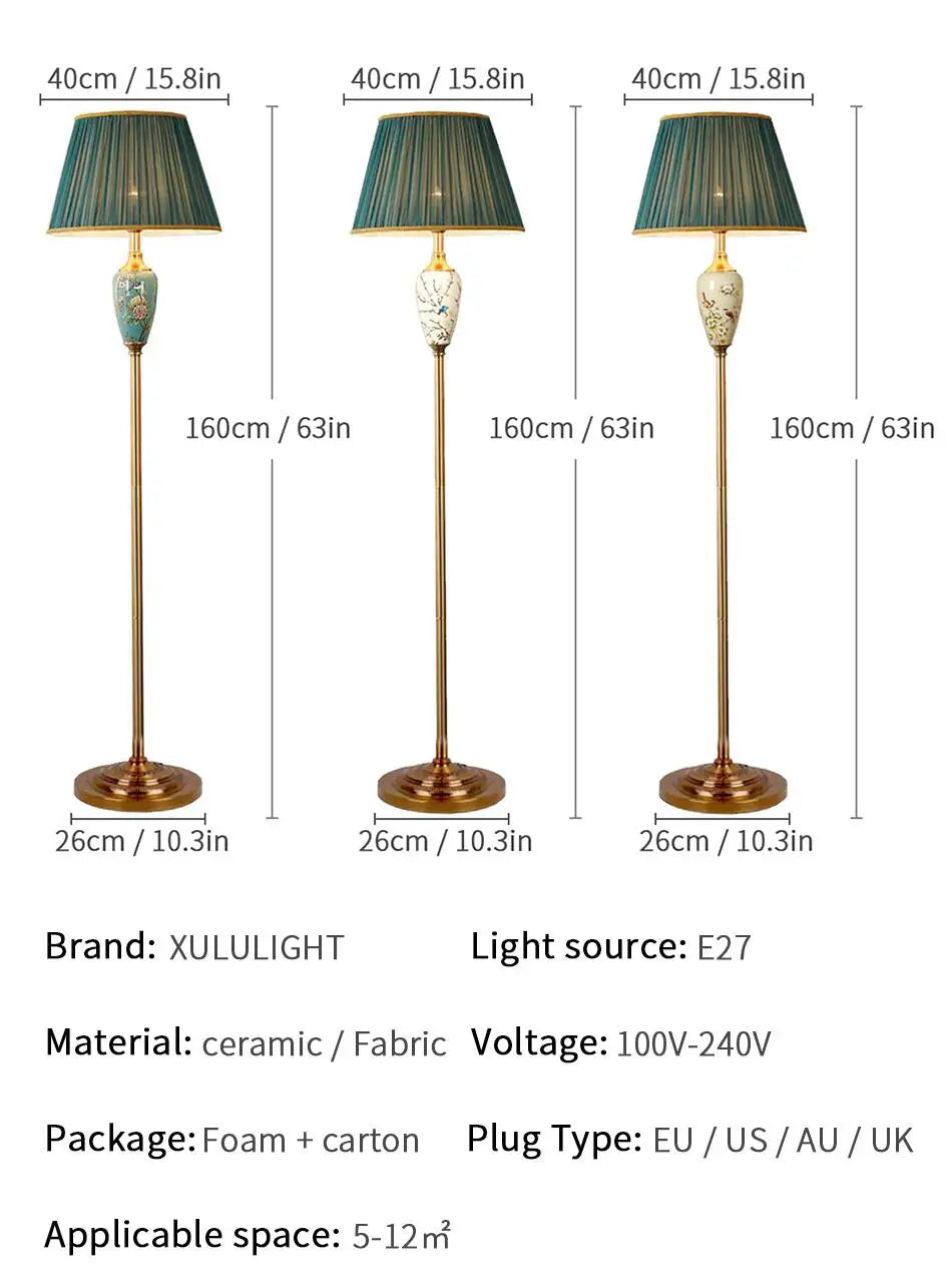 Ceramic Floor Lamp – Fabric Shade & LED Lighting