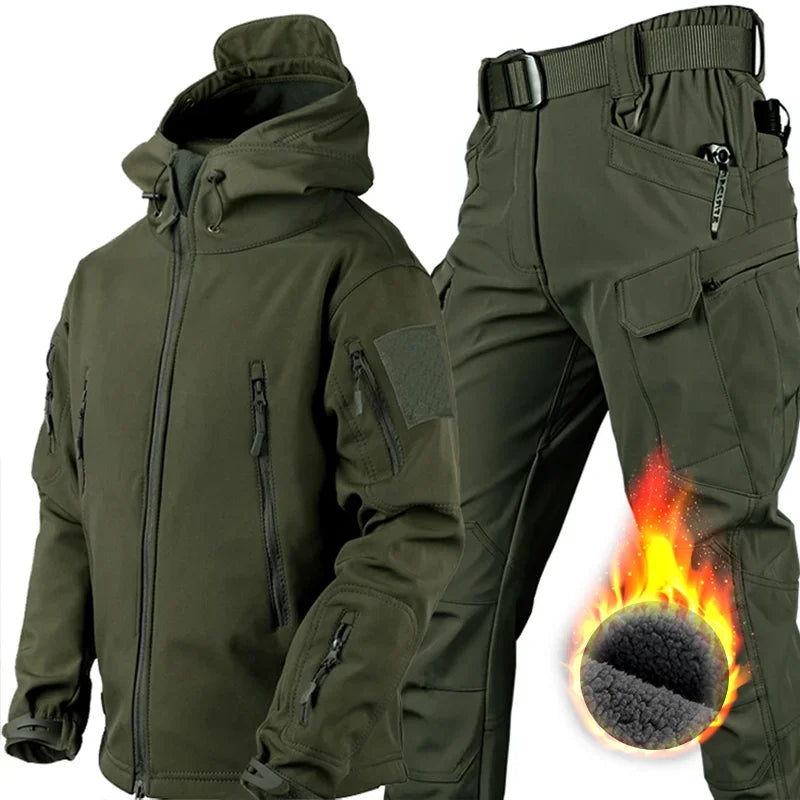 Men's Waterproof Soft Shell Tactical Jacket & Fleece Cargo Pants Set – Outdoor Hiking 5XL 6XL