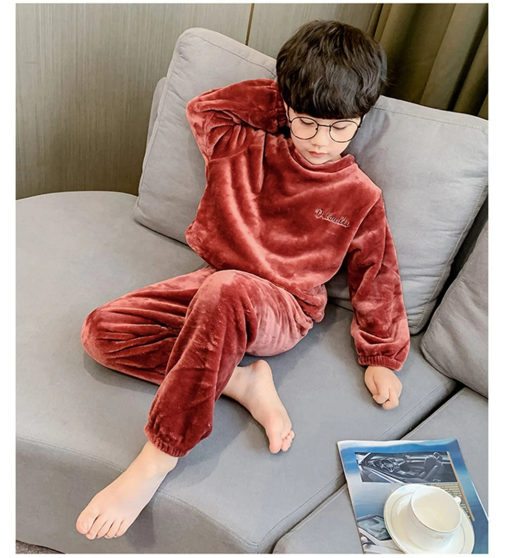 Kids' Coral Fleece Warm Pajama Set | Toddler Fall Winter Sweatshirt & Pants Flannel Sleepwear