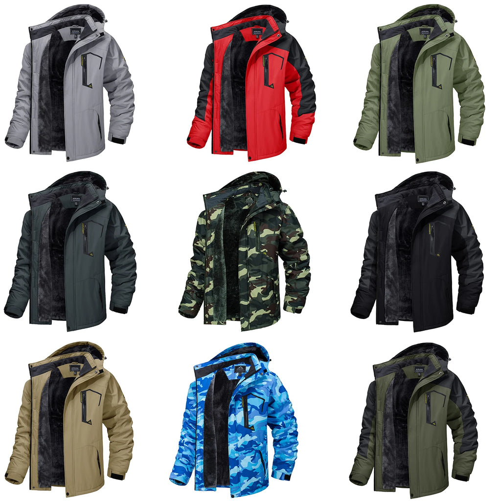 TACVASEN Fleece-Lined Mountain Hiking Jacket – Removable Hood Ski Snowboard Parka for Men